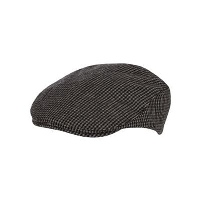 Grey dogtooth patterned flat cap with wool